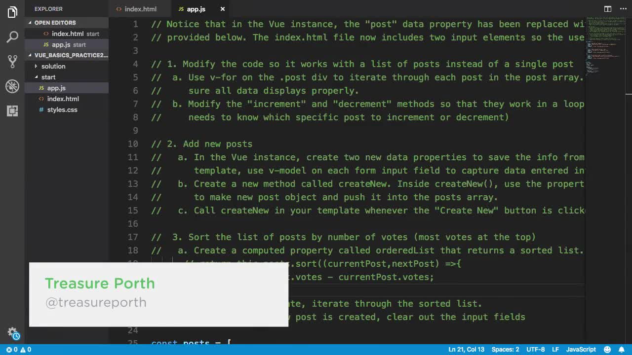 Practice Vue.js List Rendering (How To) | Treehouse