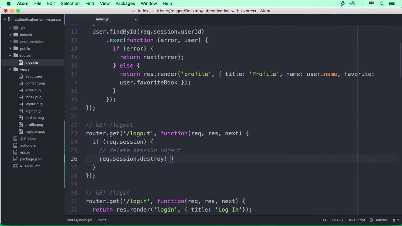 Adding a Log Out Route (How To) | User Authentication With Express and Mongo | Treehouse