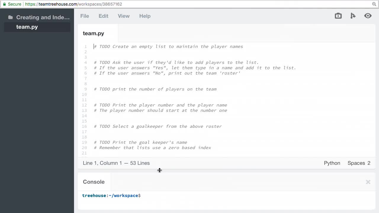 The Challenge (How To) | Practice Creating and Indexing Lists | Treehouse