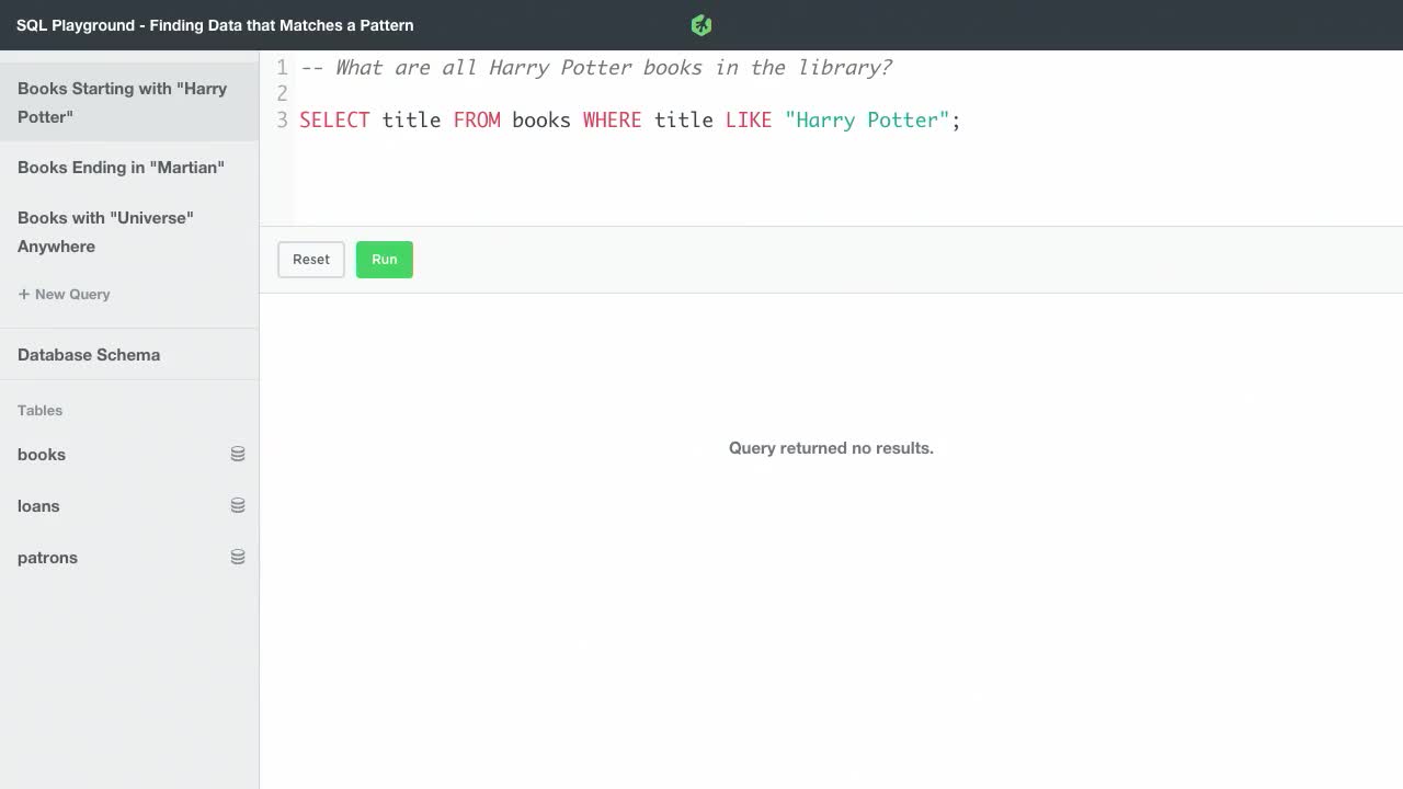 Finding Data that Matches a Pattern (How To) | SQL Basics | Treehouse