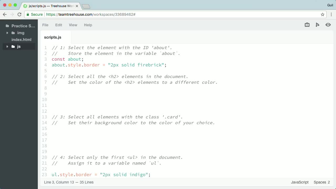 One Solution (How To) | Practice Selecting DOM Elements | Treehouse