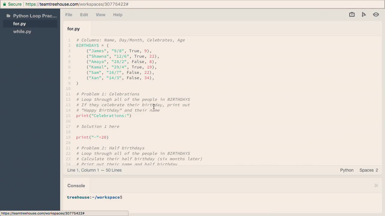 Practice Writing Loops in Python (How To) | Treehouse
